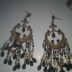 Chandelier vintage pierced earrings large dangle beaded